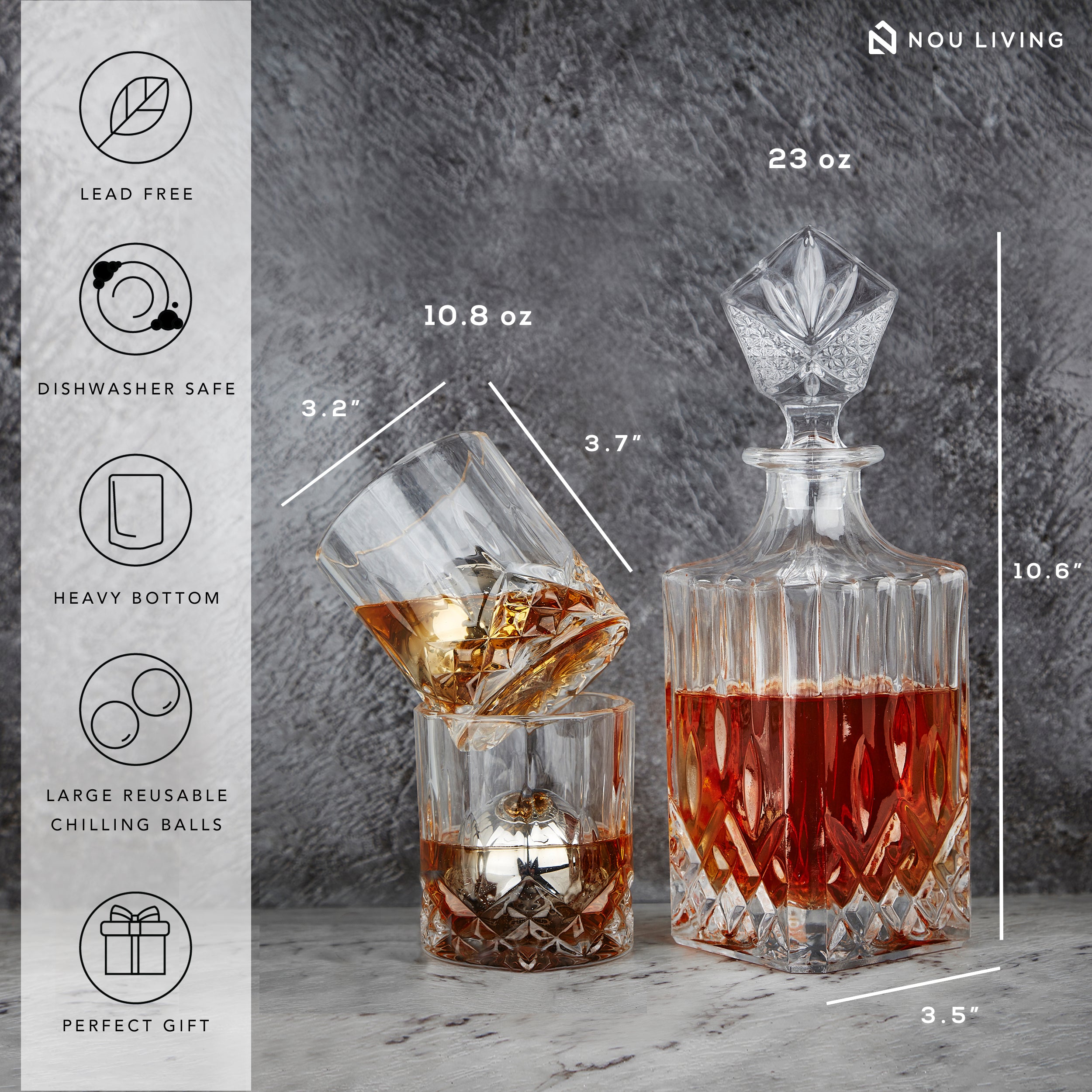 Nou Living Crystal Decanter and Glass Set - Elegance